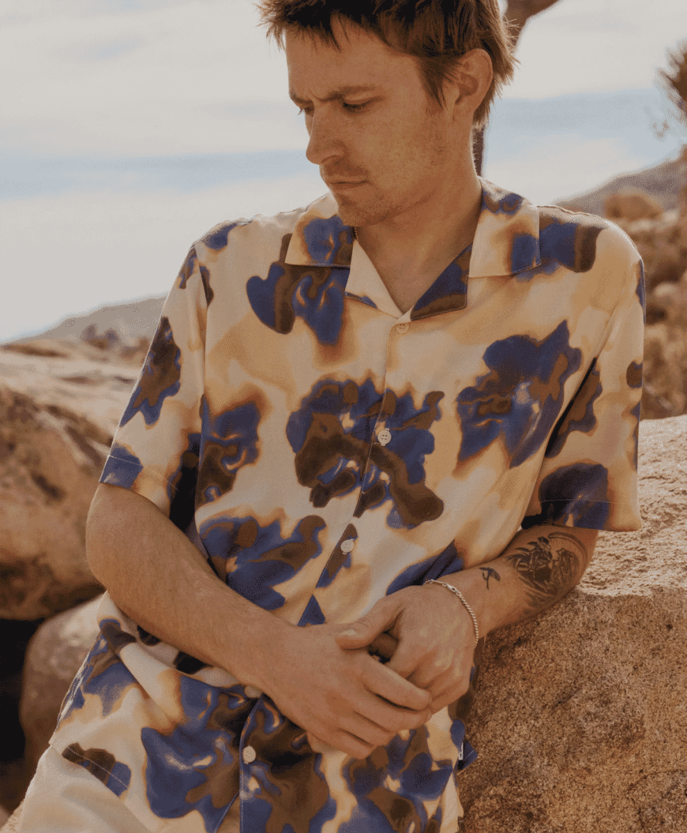 Wax London Didcot - Peach Floral Blur Short-Sleeve Shirt