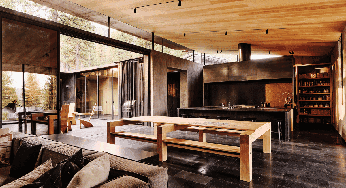 CAMPout, a fire-resistant house located in the shadow of an 8,000-foot-tall extinct volcano in the Sierra Nevada designed by Faulkner Architects with NICOLEHOLLIS 