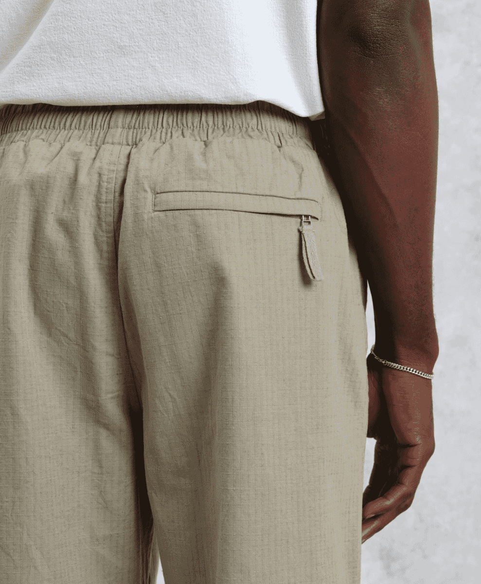 Tyne - Light Khaki Cotton-Linen Ripstop Trousers. wax london