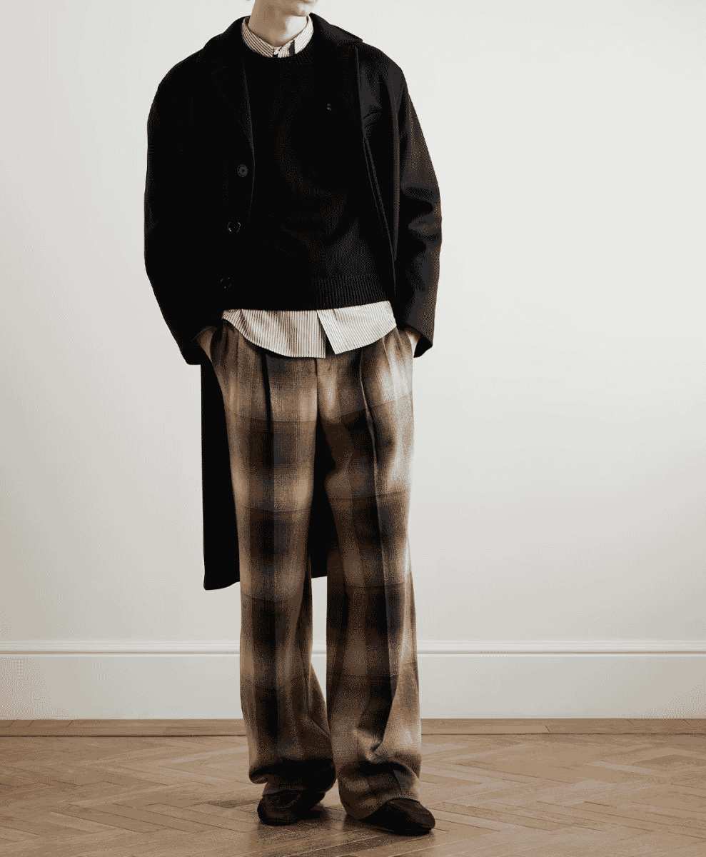 celine-homme/clothing/casual-trousers/wide-leg-pleated-checked-wool-flannel-trousers/