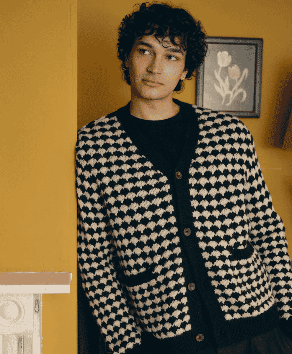 wax london Walker - Black And Ecru Bubble Knit Cardigan