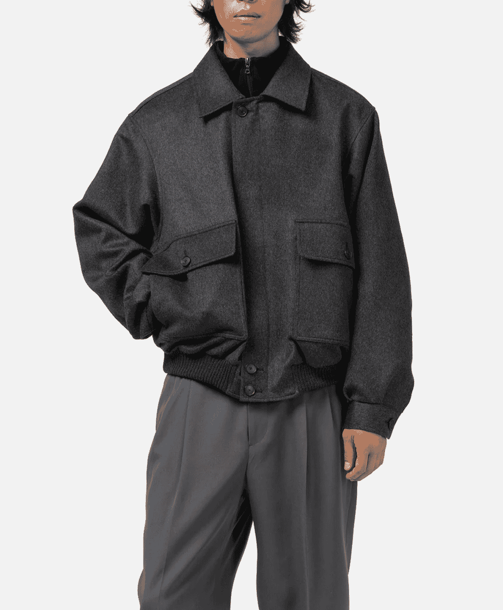 AURALEE
Cashmere Moleskin Zip Blouson Top Charcoal