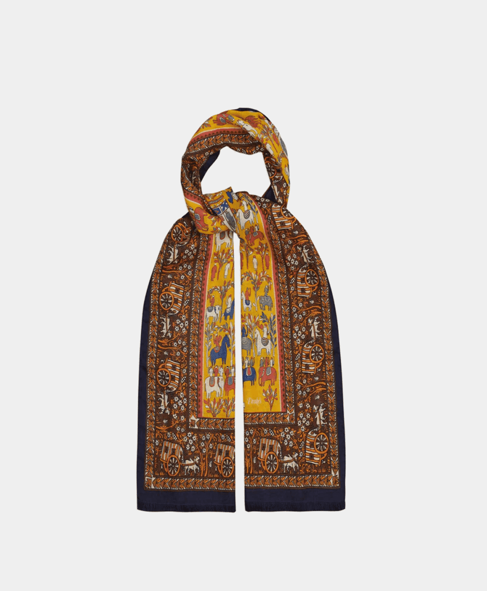 Yellow Elephant Village Print Wool-Silk Scarf
drakes