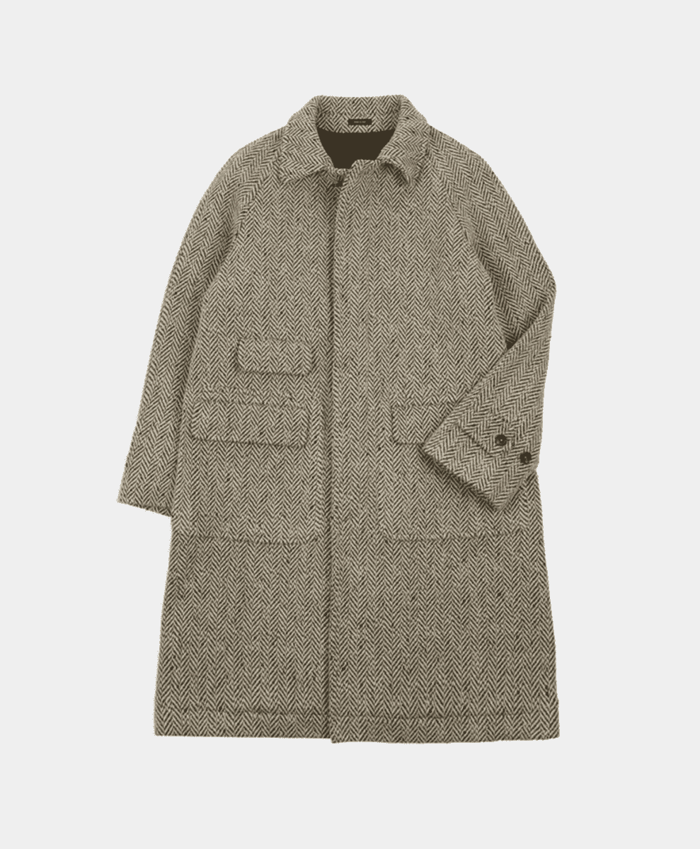 drakes
Taupe Herringbone Flecked Wool Raglan Coat
