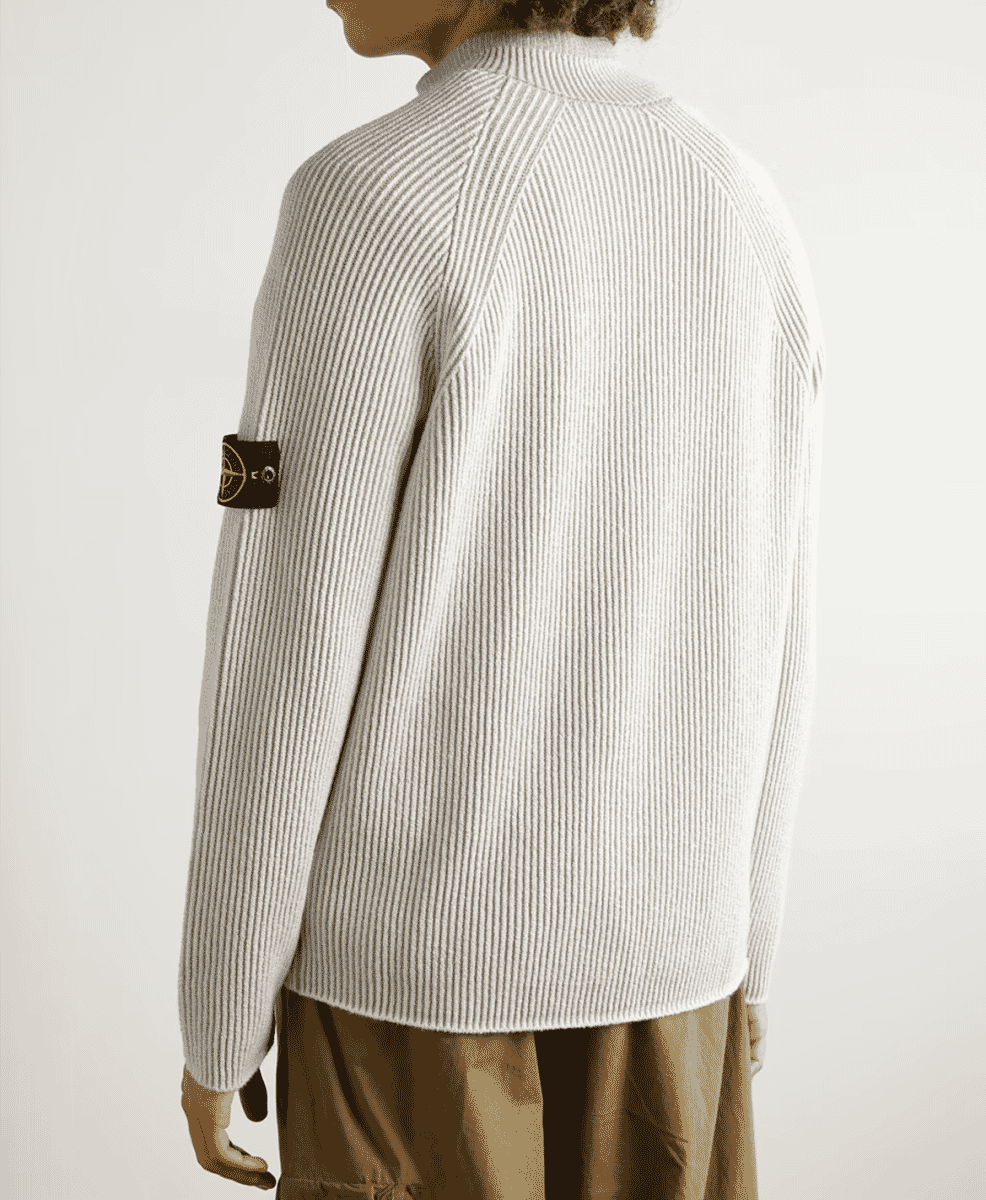 STONE ISLAND
Logo-Appliquéd Ribbed Wool-Blend Half-Zip Sweater