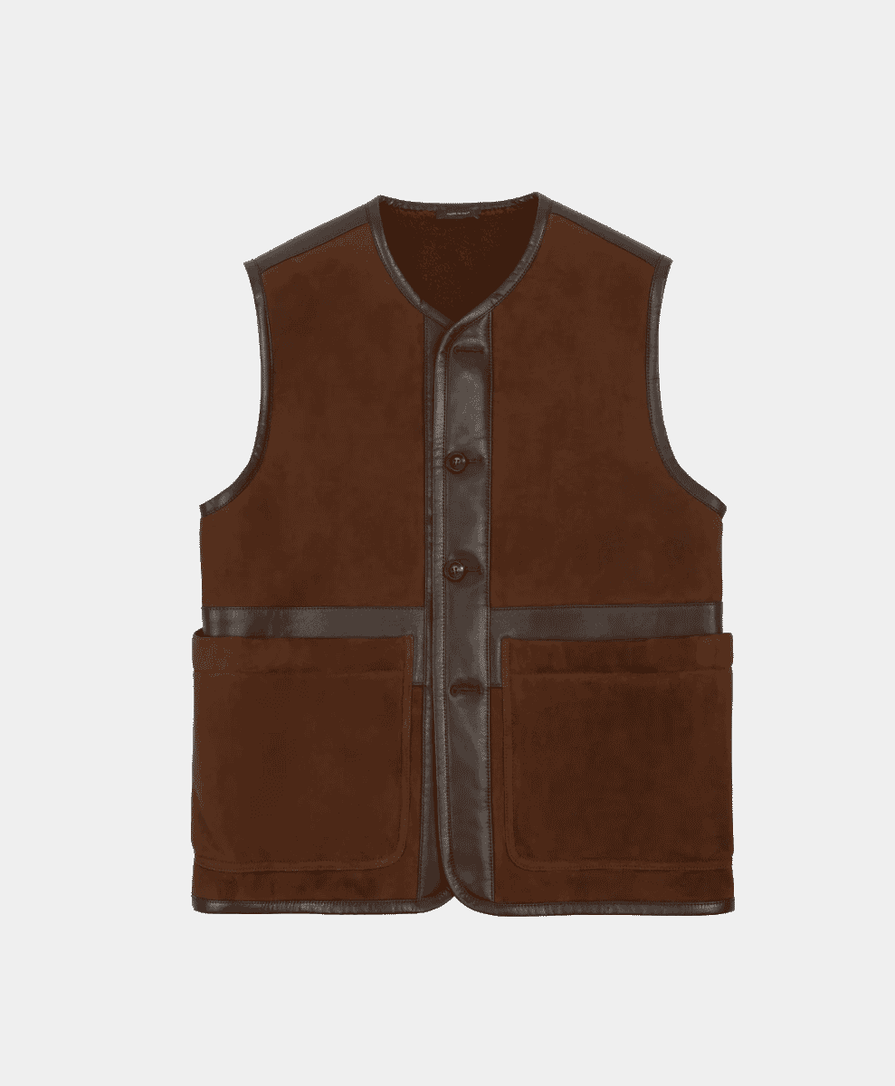 Dark Brown Suede Shearling Vest Drakes