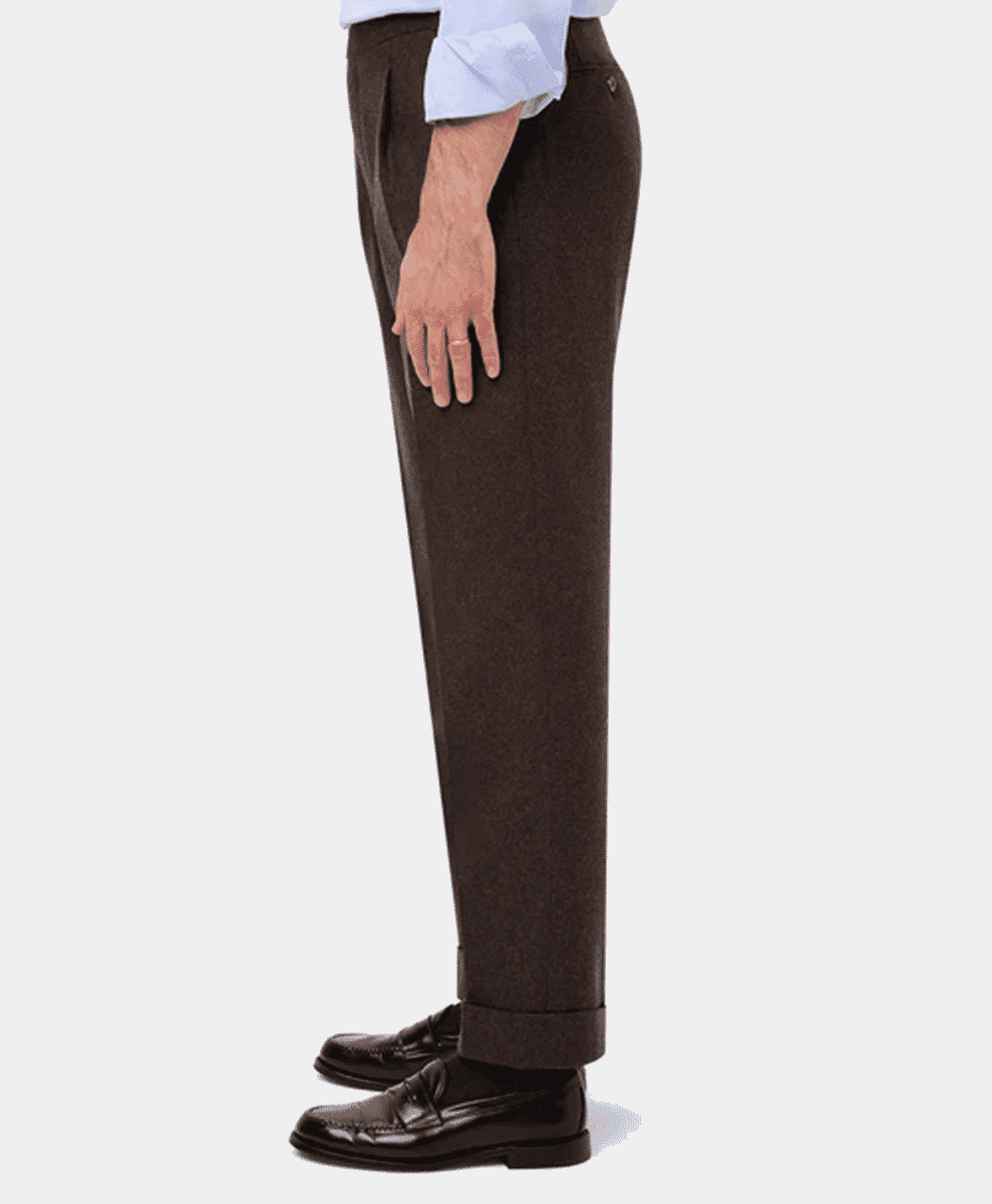 besnard Dark Brown Single Pleat Flannel Trousers