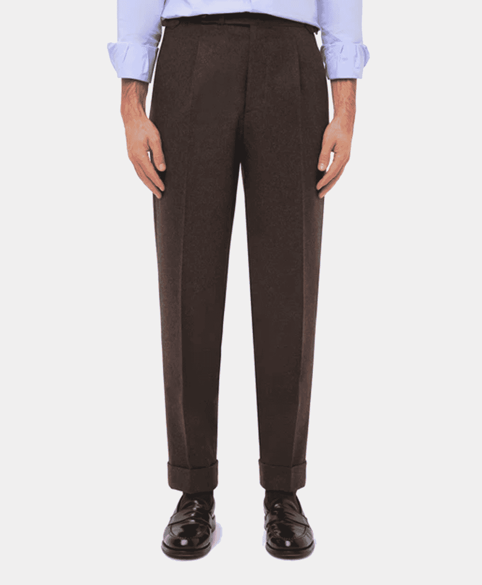 besnard Dark Brown Single Pleat Flannel Trousers