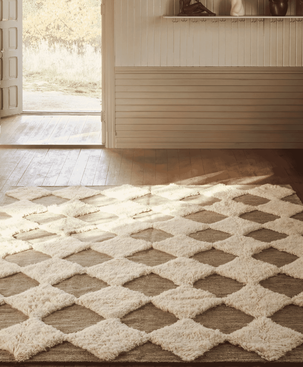 dusty deco Chess Rya Rug by Edin & Lina Kjellvertz