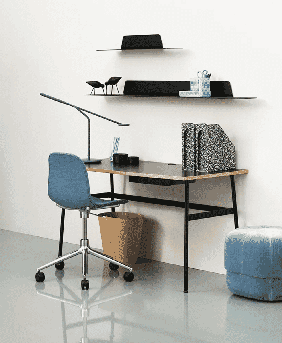 Simon Legald for
Normann Copenhagen
Journal desk
Black laminate, black steel legs and drawer