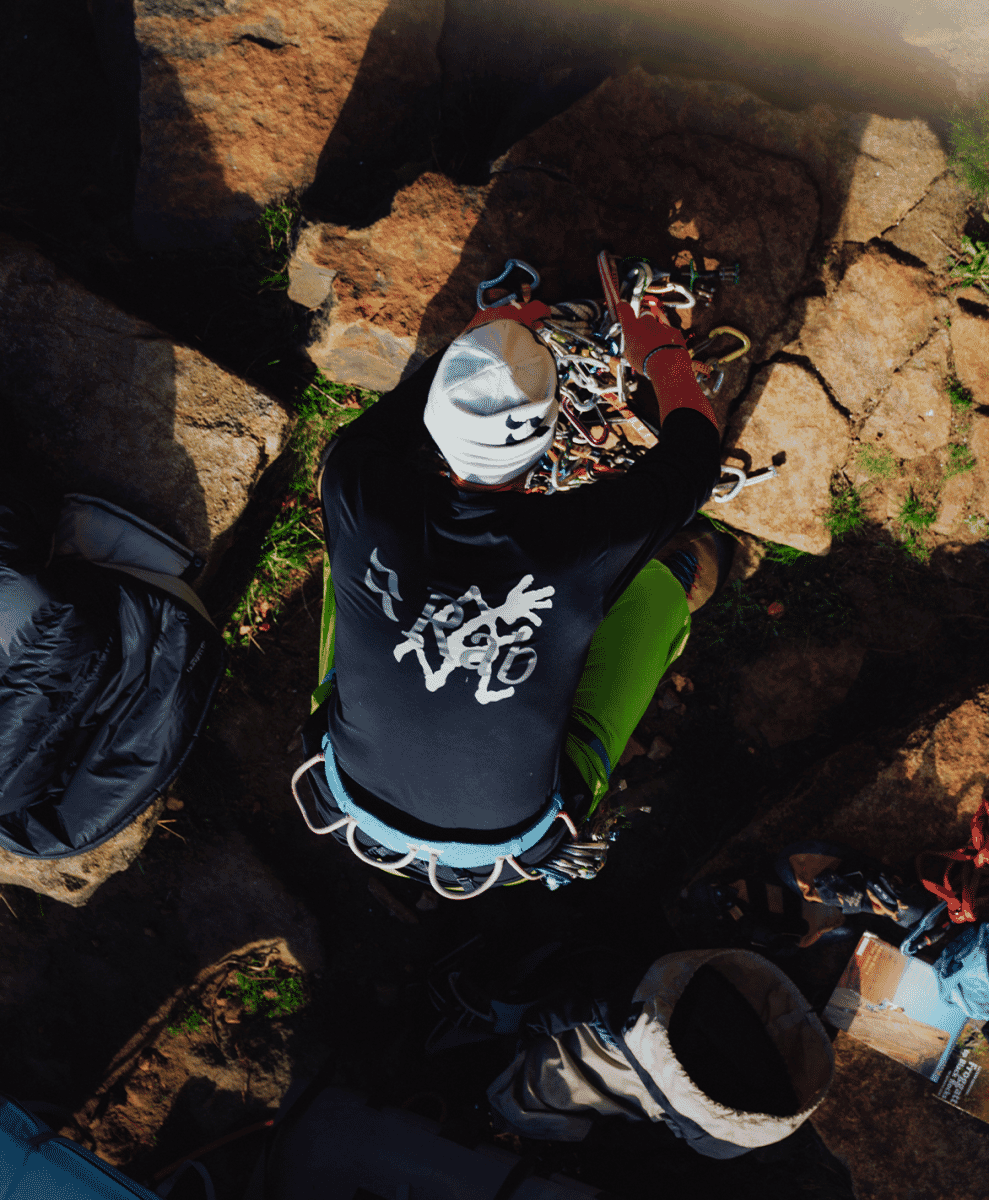 Gramicci x Rab rock climbing photoshoot Grindleford Peak District