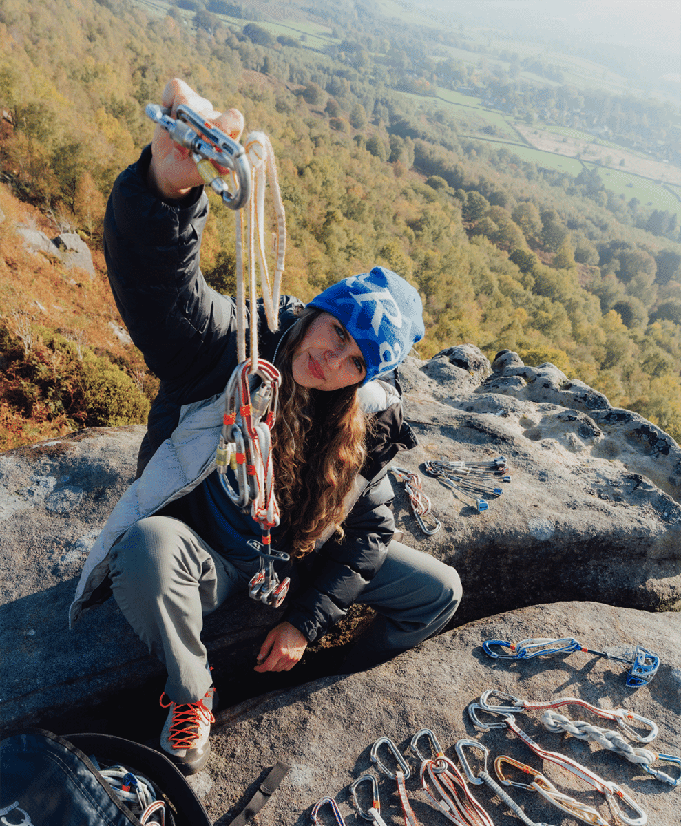 Gramicci x Rab rock climbing photoshoot Grindleford Peak District