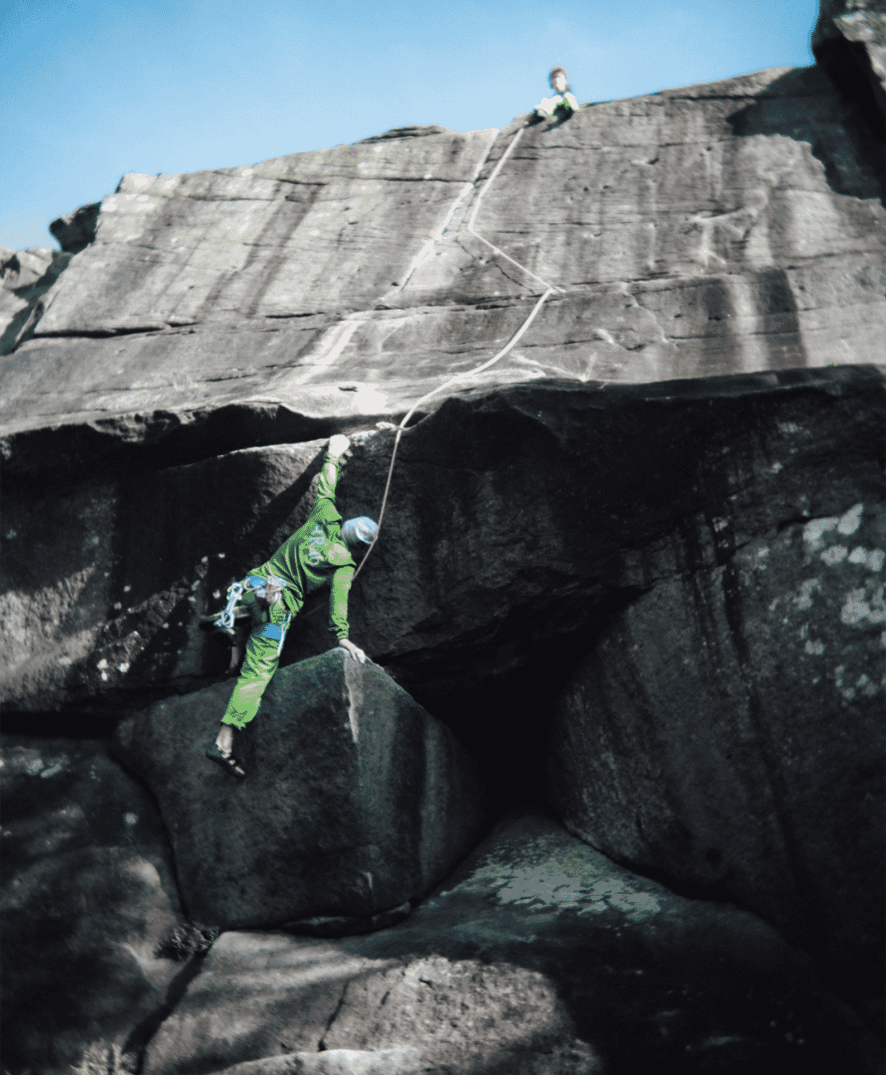 Gramicci x Rab rock climbing photoshoot Grindleford Peak District