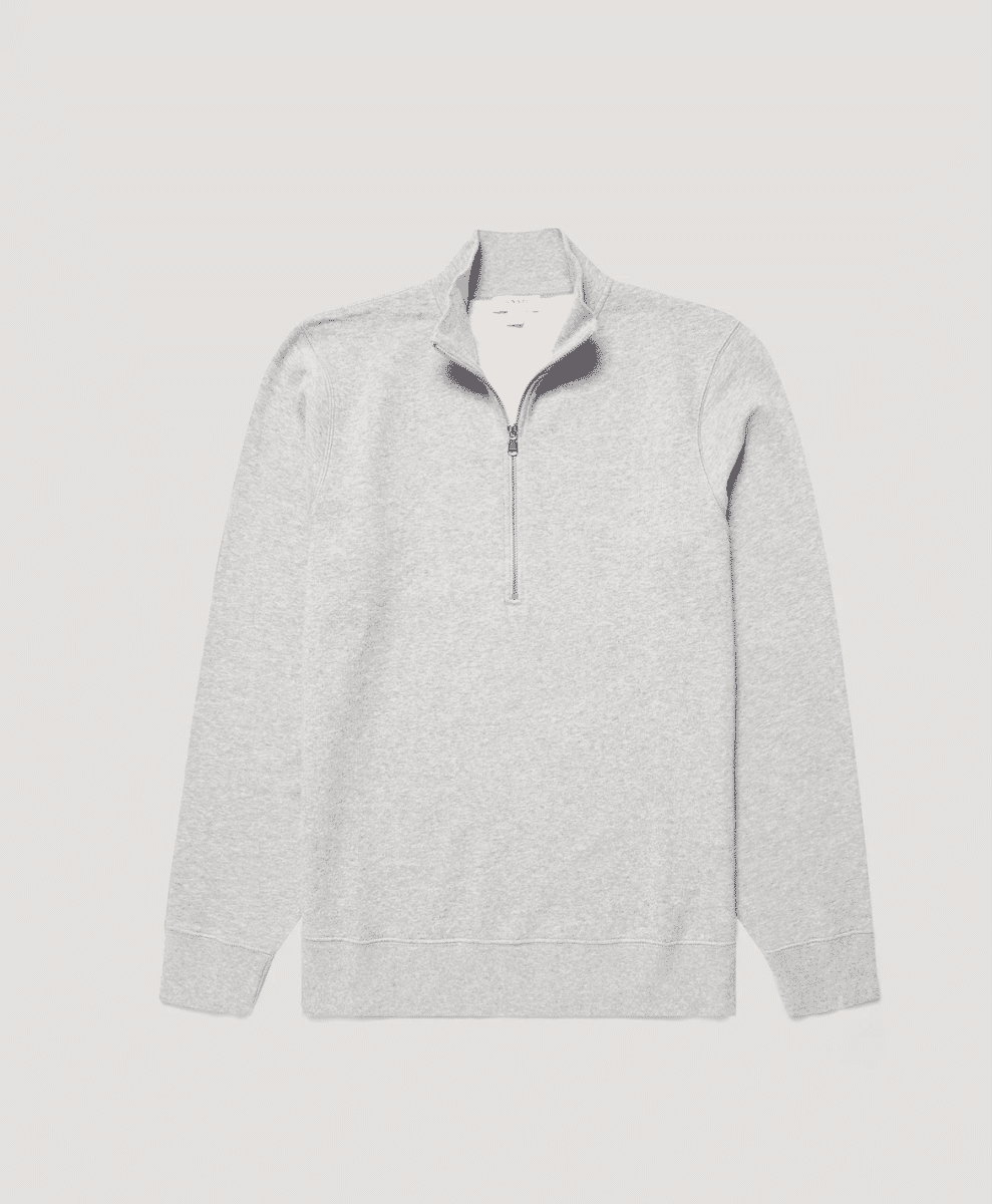 sunspel 
Men's Half Zip Loopback Sweatshirt in Grey Melange
