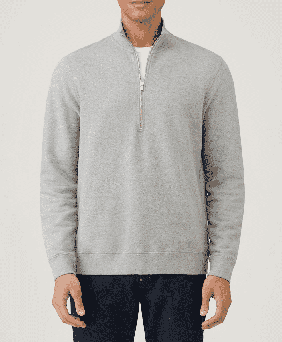 sunspel 
Men's Half Zip Loopback Sweatshirt in Grey Melange