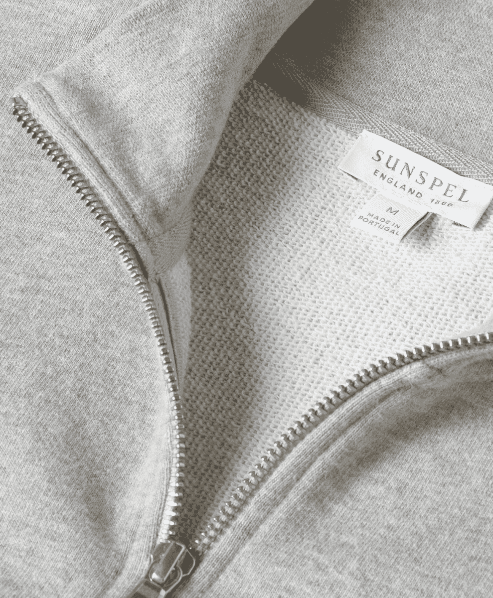 sunspel 
Men's Half Zip Loopback Sweatshirt in Grey Melange