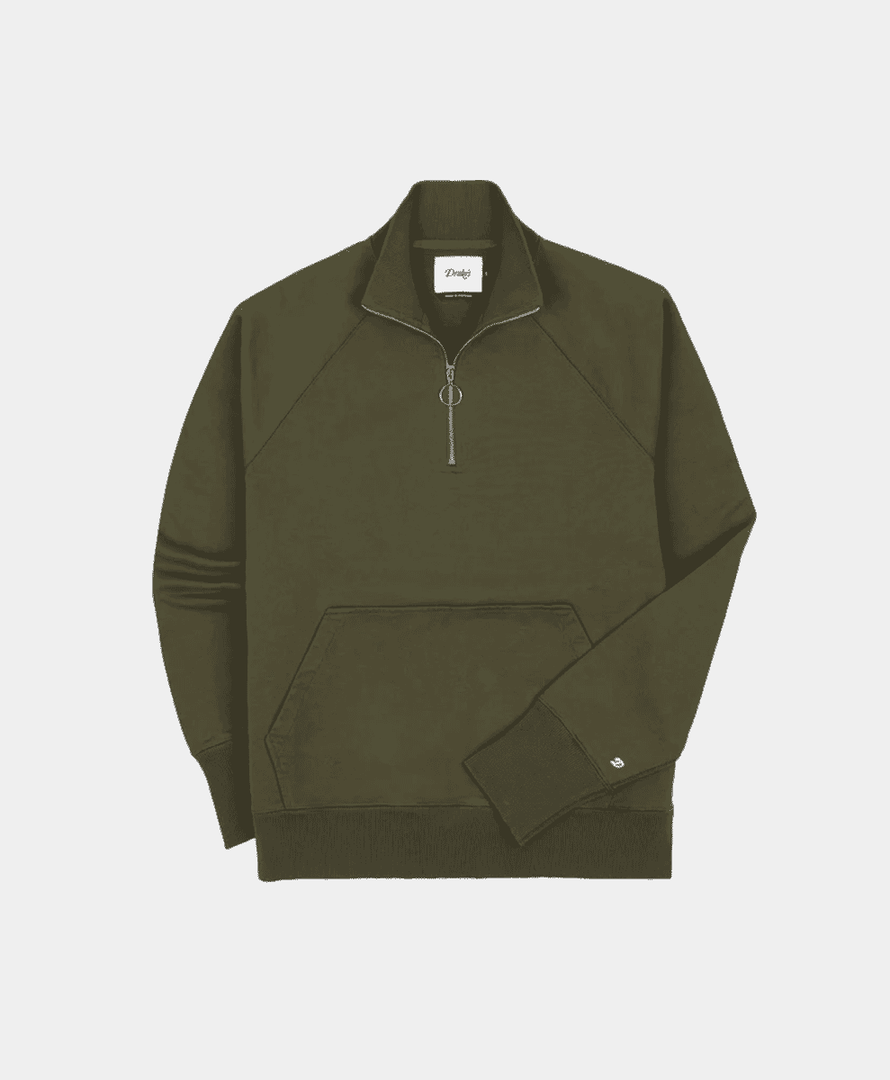 Khaki Green Cotton Quarter Zip Sweatshirt