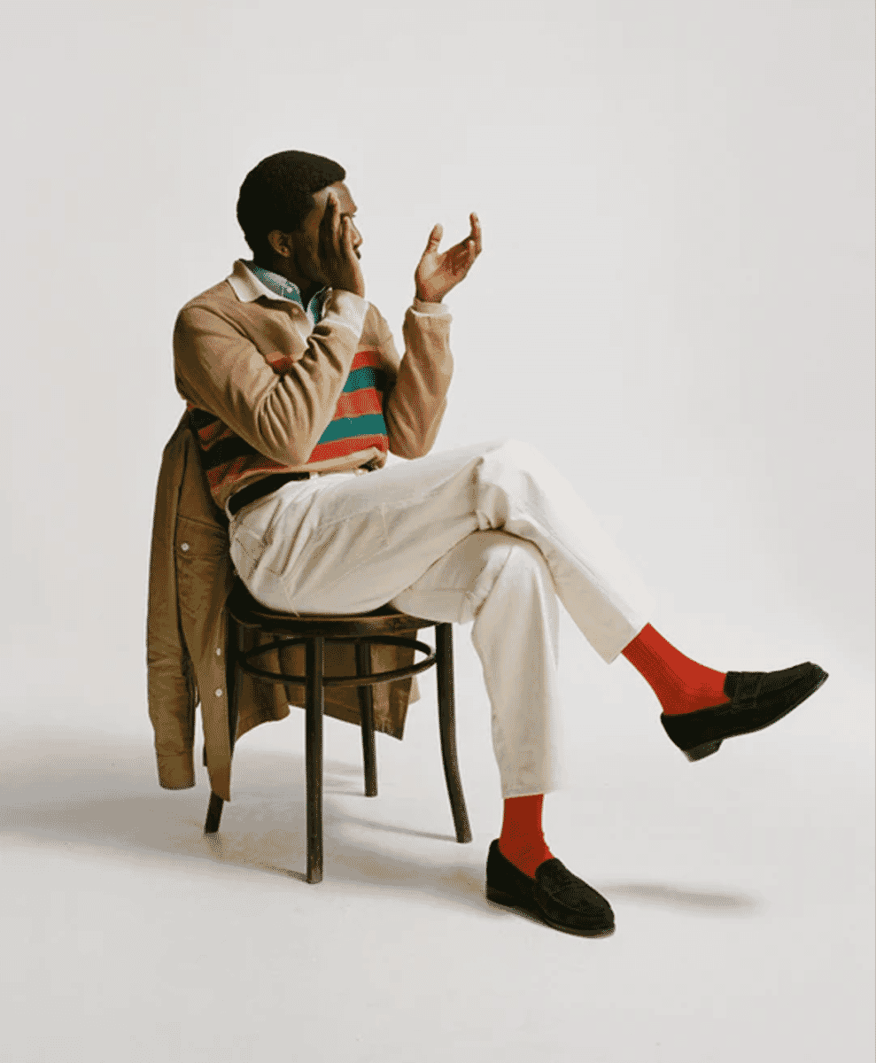 Drake's Brown Multi Centre Stripe Linen Cotton Knitted Rugby Shirt