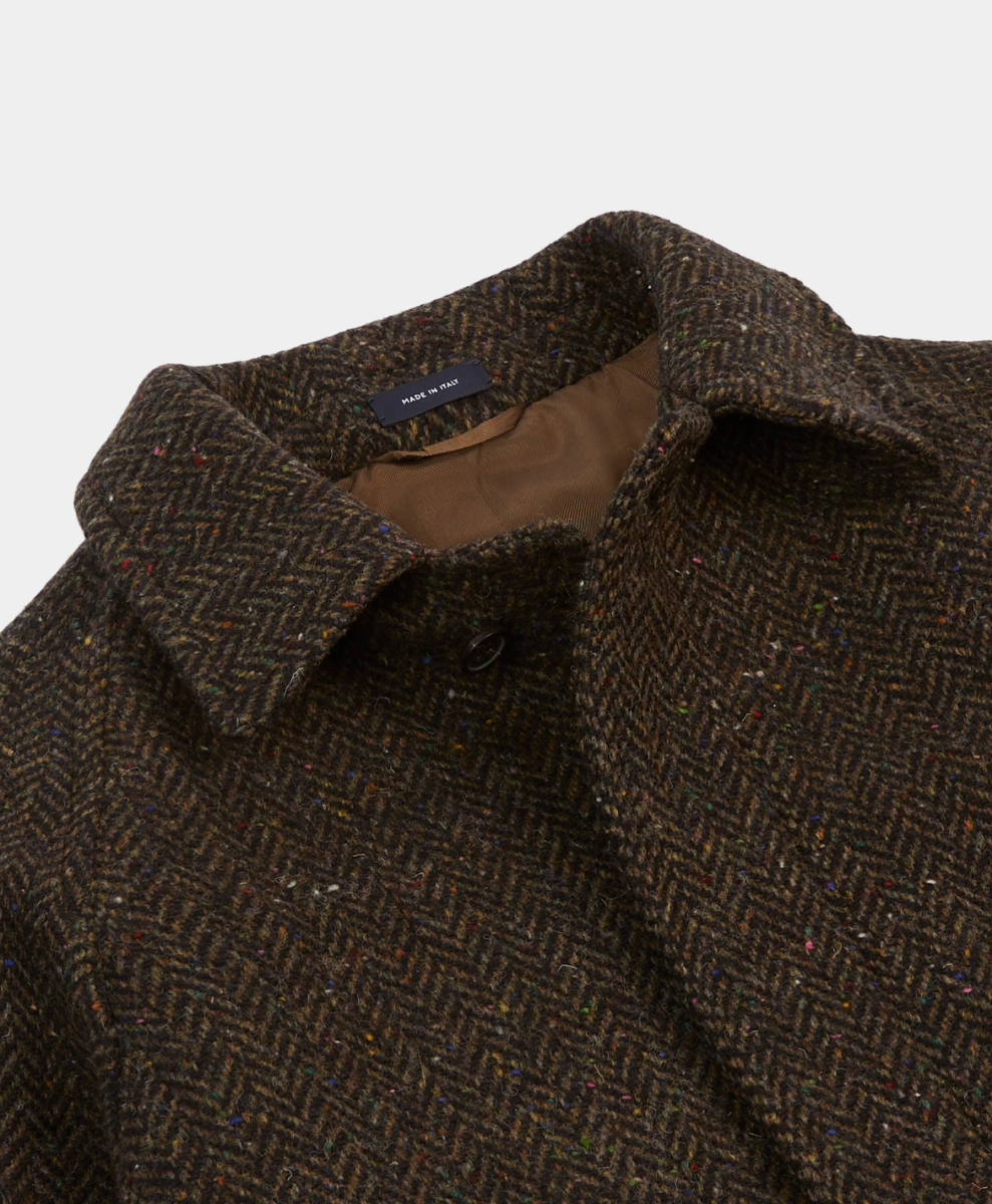 Brown Herringbone Wool Raglan Coat
Drake's
