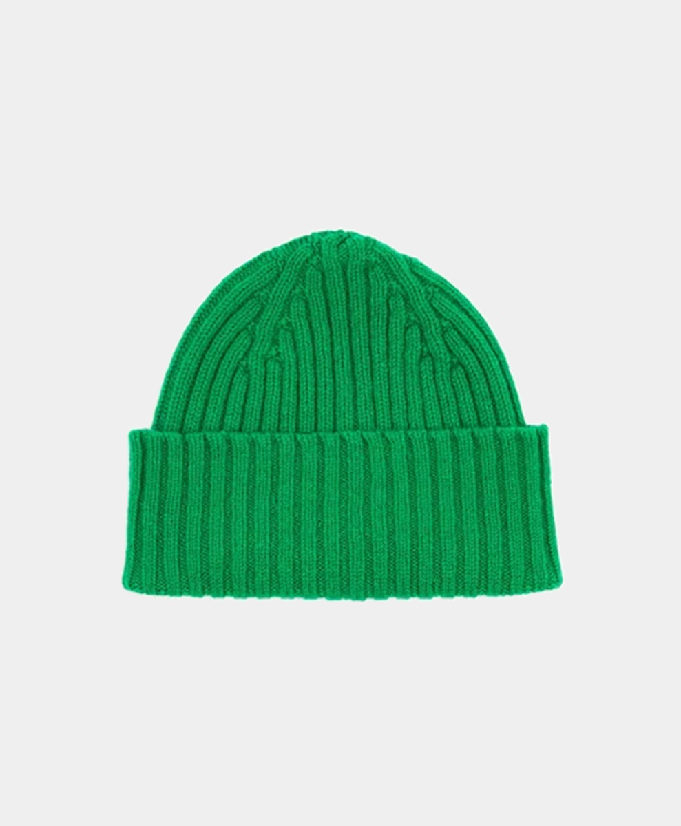 Bright Green Lambswool Ribbed Knit Cap
