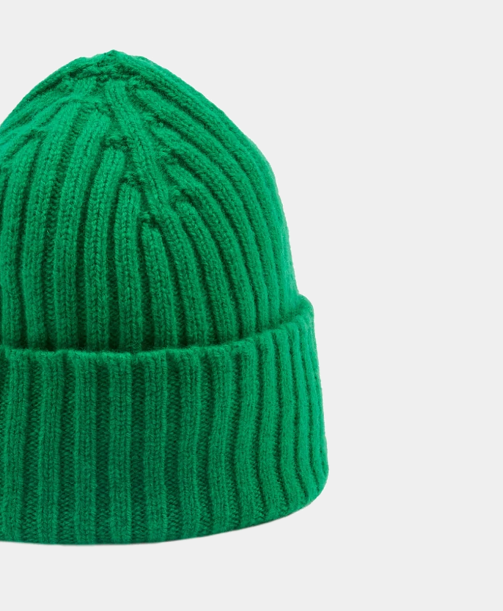 Bright Green Lambswool Ribbed Knit Cap